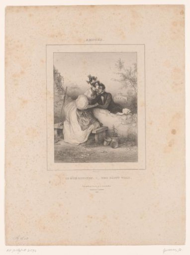 Two lovers embracing each other over a wall