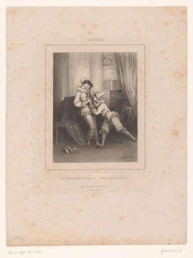 Pierrot lifting the mask from a young woman