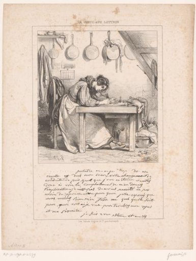 Woman writing a letter in the kitchen