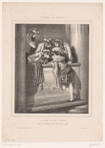 Four men in a theatre box asking a girl to go out with them
