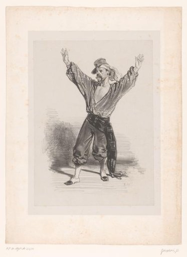 Man with cap and raised arms