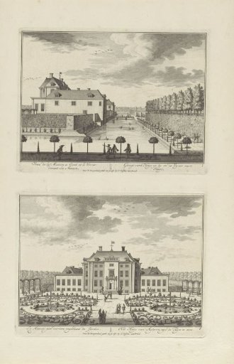 Side view of Slot Zeist and the surrounding pond / Rear view of Slot Zeist