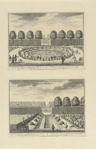 Large pond viewed towards the cascade at Slot Zeist / The fountains in the garden of Slot Zeist