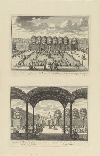 View of the garden on the south side of Slot Zeist / View through the berceau of Slot Zeist