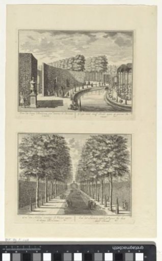 View of the semi-circular enclosure of the garden behind Slot Zeist / View in the central avenue behind the garden at Slot Zeist