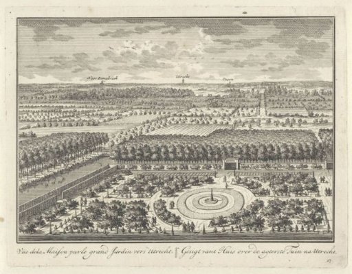 Garden and landscape at Zuilenstein Castle seen in the direction of Utrecht