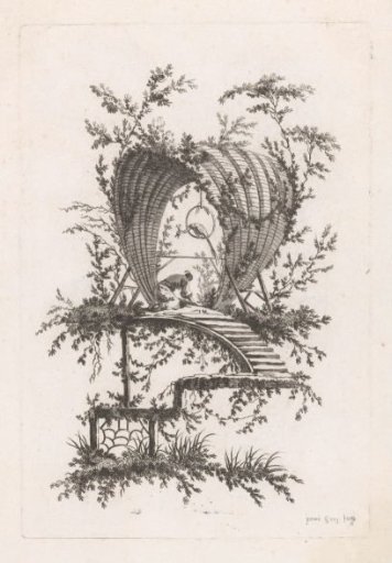 Kneeling man under an awning