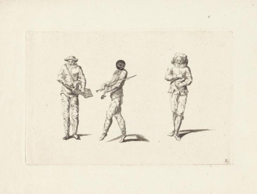 Harlequin and two jesters make music