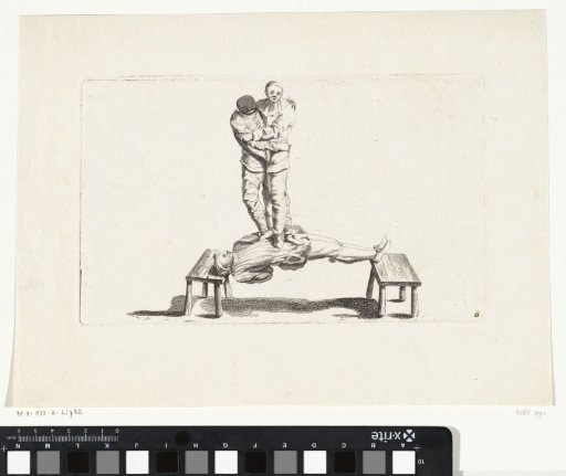 Three clowns perform a circus act