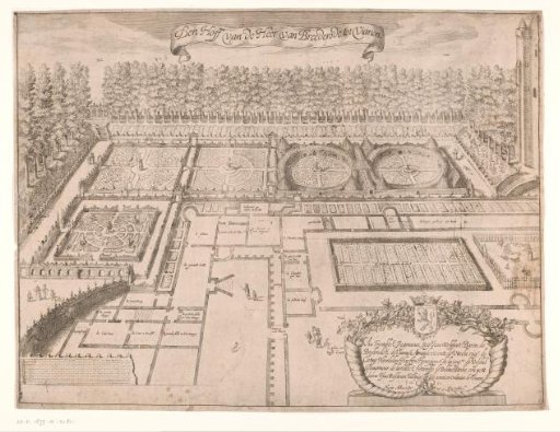 Plan of Batestein Castle and gardens in bird's-eye view