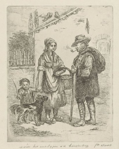 Farmer and farmer's wife at a farmhouse