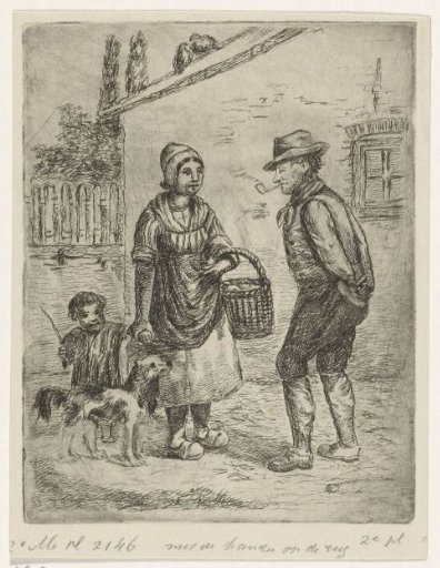 Farmer and farmer's wife at a farmhouse