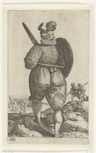 A warrior with a sword, seen from behind