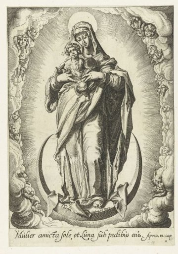Mary with the Christ Child standing on a crescent moon