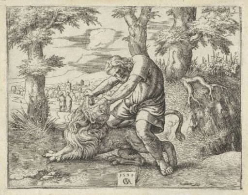 Samson kills the lion