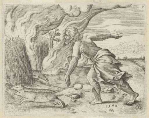 Samson sets fire to the cornfields of the Philistines