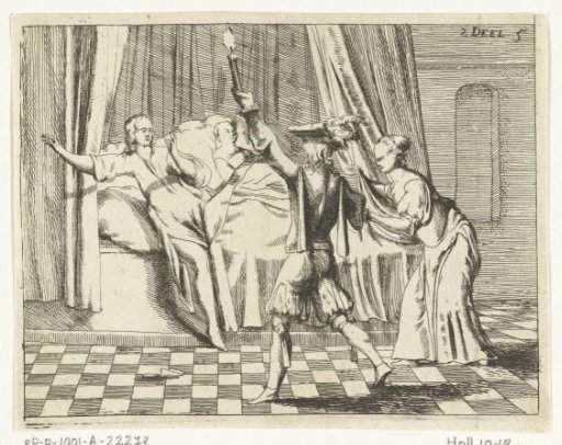 Gusman d'Alfarache at a bed with ladies