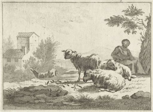 Shepherdess with a flock of sheep
