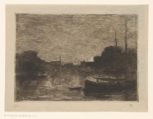 Harbour in Dordrecht by moonlight