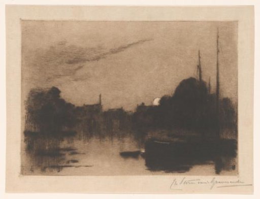 Harbour in Dordrecht by moonlight