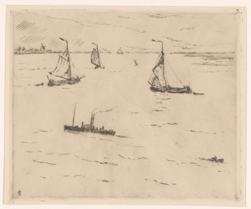 Steamboat and Sailing Ships on the Meuse
