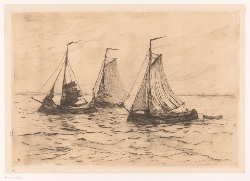 Three Sailing Boats on the Maas near Dordrecht