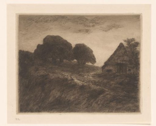 Hill landscape with chestnut trees and barn near Materborn