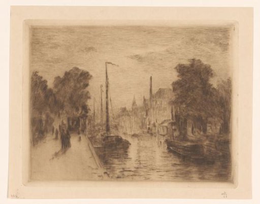 View of a canal in The Hague by evening