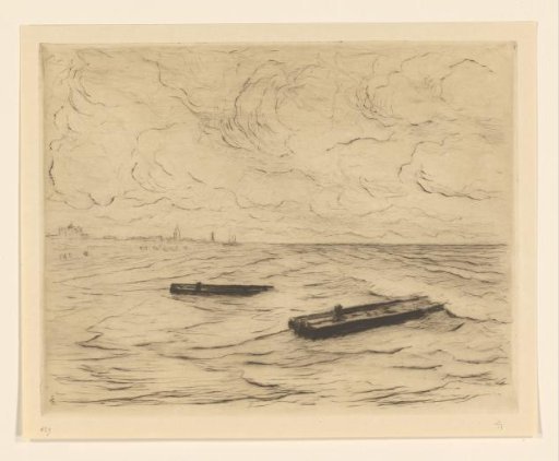 Two rafts at sea near the beach of Scheveningen