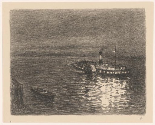 Paddle Steamer on the Rhine at Bieberich in the Evening