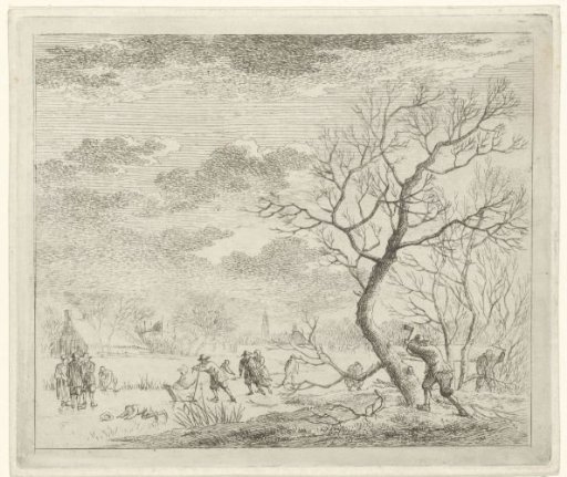 Winter landscape with skaters