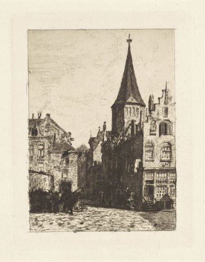 View of the Haarlemmer Houttuinen with the crossing tower of the Posthoornkerk
