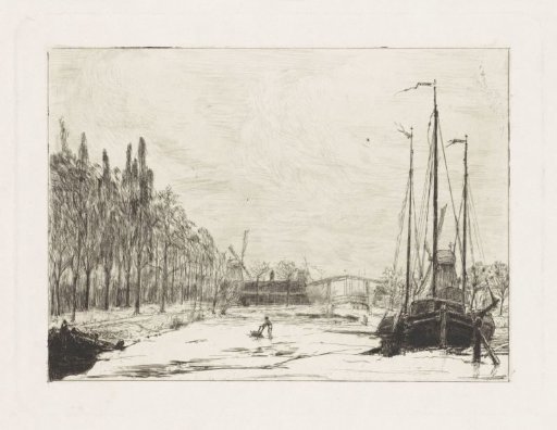 View of the frozen Kattensloot in Amsterdam