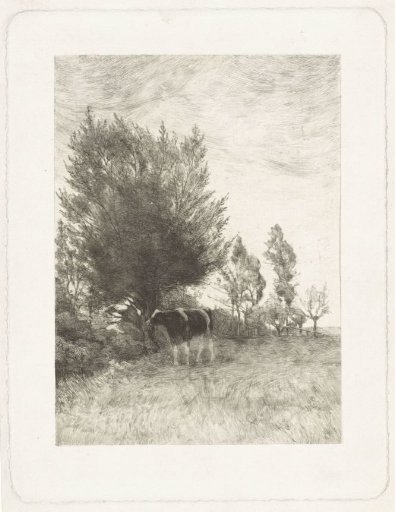 Landscape with a cow by a tree