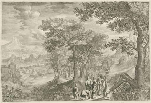 Mountain landscape with Christ and the woman with the issue of blood