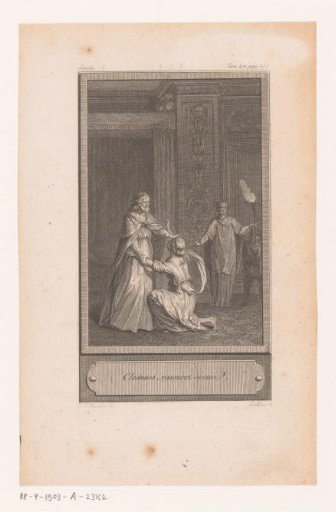 Kneeling woman before a bearded man
