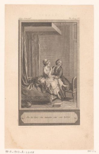 Bedroom interior with a man and woman sitting on a bed