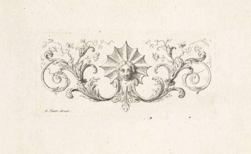 Ornament with a mask surrounded by leafy vines