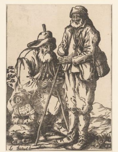 Two beggars with a leper child