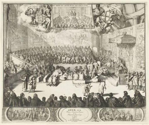 Sitting of the House of Commons with Queen Anne on the throne, 1702