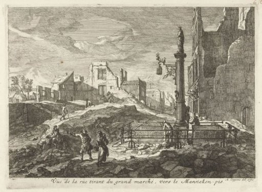 Ruins in a street leading to the Grand Market near the Manneken Pis, Brussels, 1695