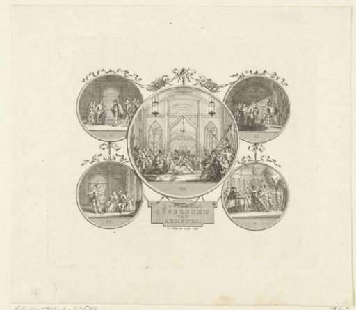 Sheet with five scenes from Vondel's Gijsbrecht van Amstel