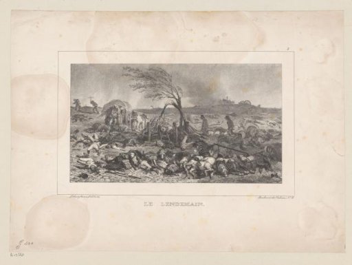 Men retrieving the wounded and burying the dead after the Battle of Waterloo