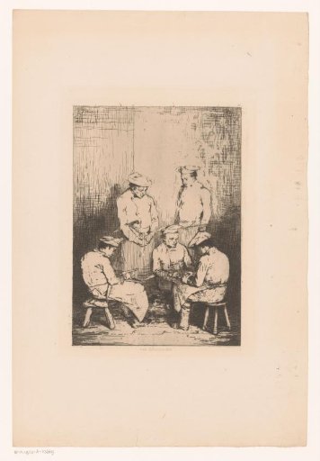 Group of five cooks, three of whom are peeling