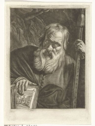 Old man with a book and a spear