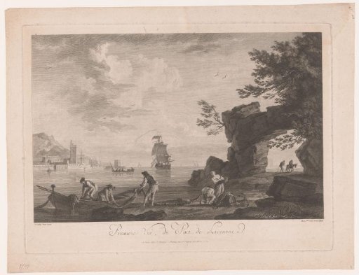 Seascape with fishermen on the shore