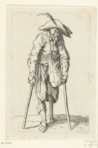 Beggar with crutches and a wooden leg