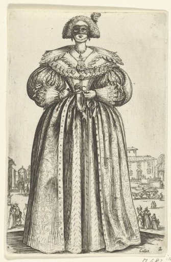 Lady with mask and flower, seen from the front
