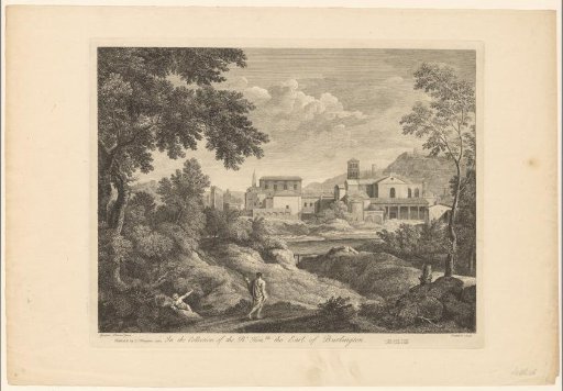 Landscape with two figures near a town