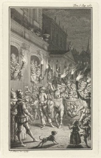 Torch procession through a city